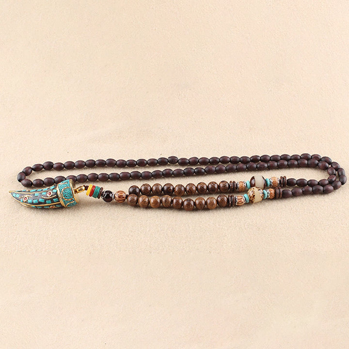 Buddha Stones Tibet Wenge Wood Om Mani Padme Hum OM Symbol Mantra Horn Pattern Protection Necklace Pendant - image 12