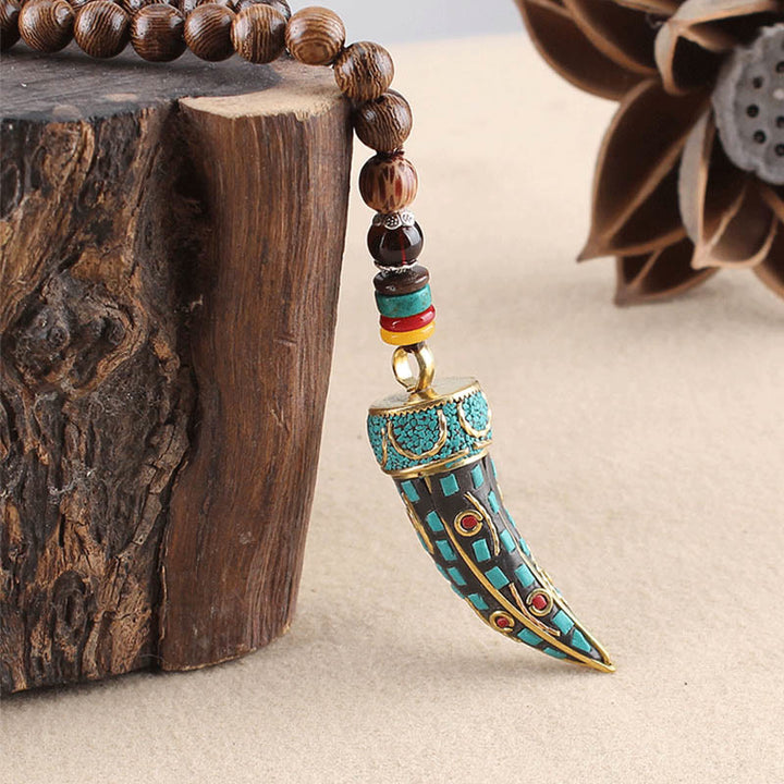 Buddha Stones Tibet Wenge Wood Om Mani Padme Hum OM Symbol Mantra Horn Pattern Protection Necklace Pendant - image 11