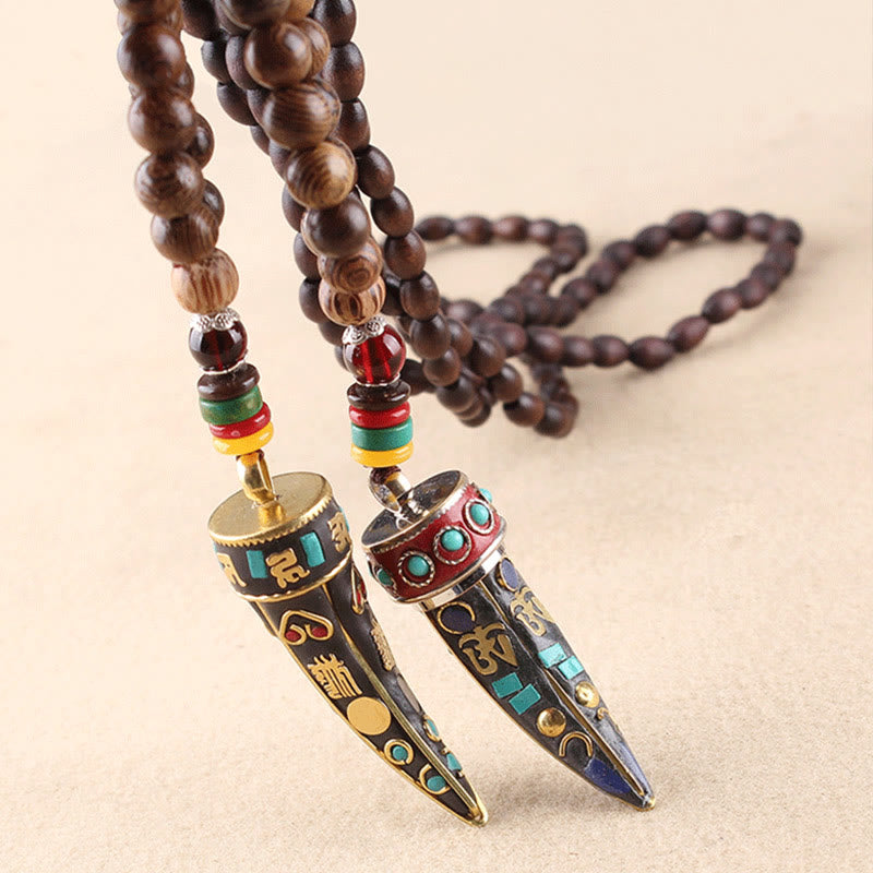 Buddha Stones Tibet Wenge Wood Om Mani Padme Hum OM Symbol Mantra Horn Pattern Protection Necklace Pendant - image 18