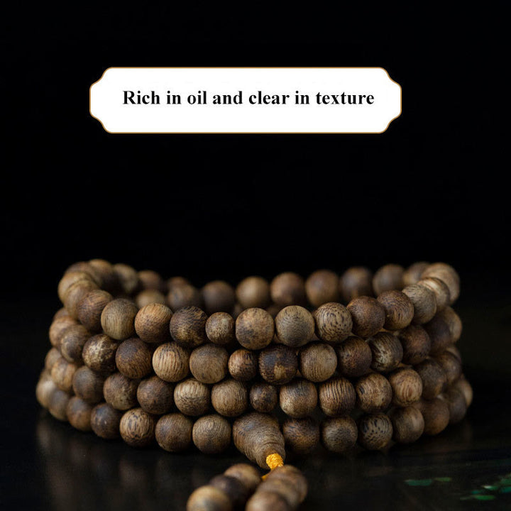 Buddha Stones 108 Mala Beads Hainan White Qinan Agarwood Calm Strength Bracelet