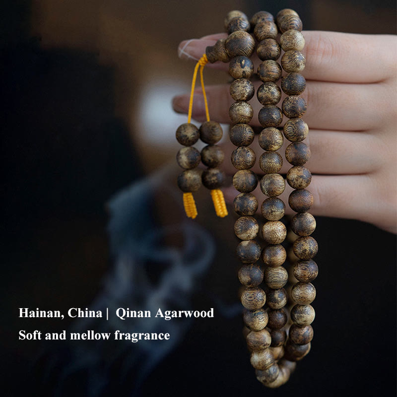 Buddha Stones 108 Mala Beads Hainan White Qinan Agarwood Calm Strength Bracelet