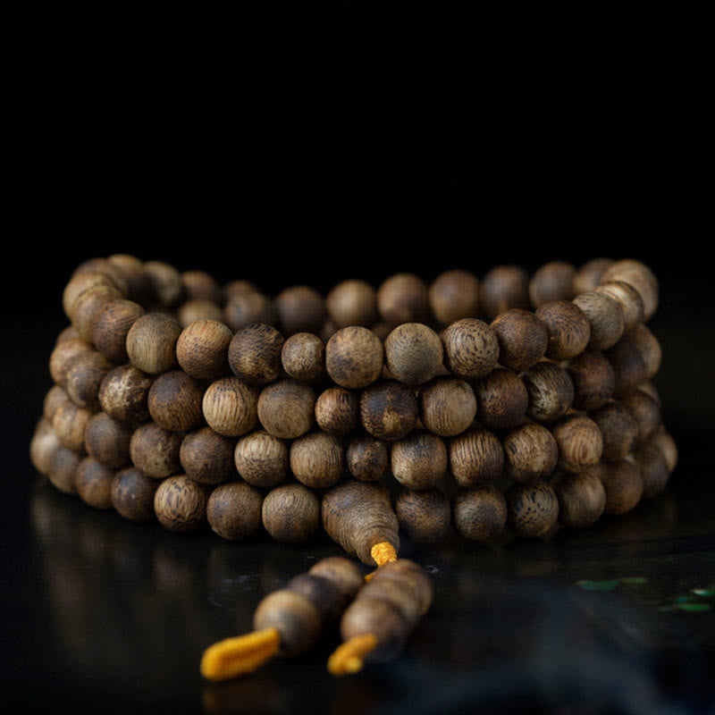 Buddha Stones 108 Mala Beads Hainan White Qinan Agarwood Calm Strength Bracelet