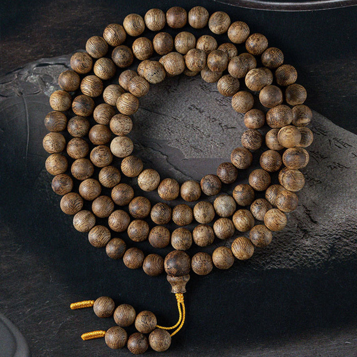 Buddha Stones 108 Mala Beads Hainan White Qinan Agarwood Calm Strength Bracelet