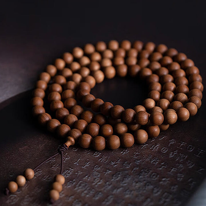 Buddha Stones Mysore Sandalwood Wood Bead Healing Mala Bracelet