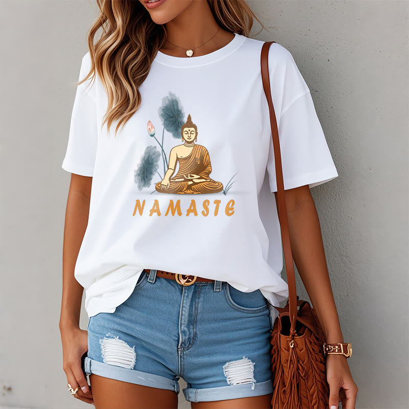 Buddha Stones NAMASTE Buddha Lotus Leaf Tee T-shirt