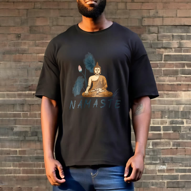 Buddha Stones NAMASTE Buddha Lotus Leaf Tee T-shirt