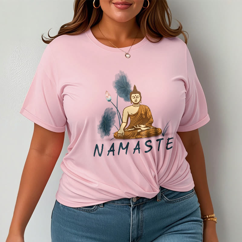 Buddha Stones NAMASTE Buddha Lotus Leaf Tee T-shirt