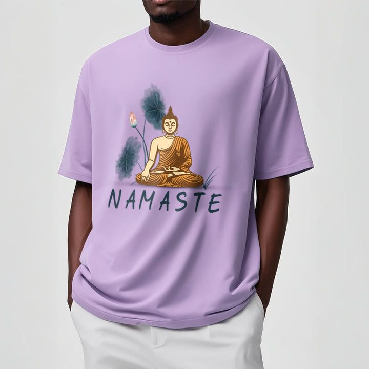 Buddha Stones NAMASTE Buddha Lotus Leaf Tee T-shirt