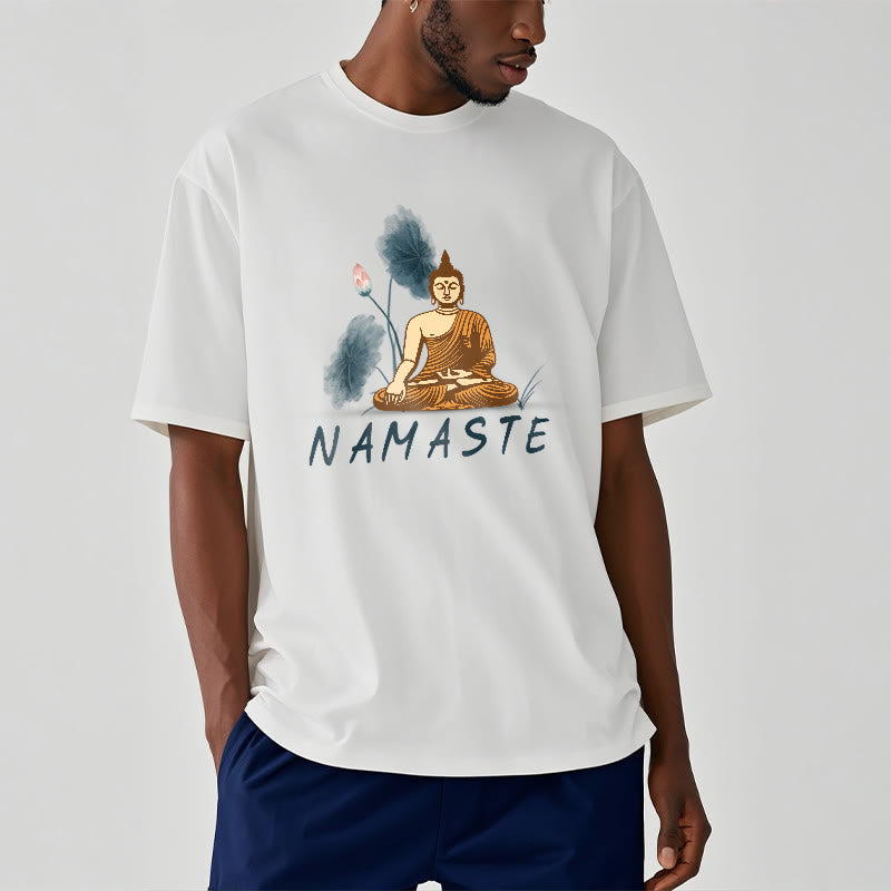 Buddha Stones NAMASTE Buddha Lotus Leaf Tee T-shirt