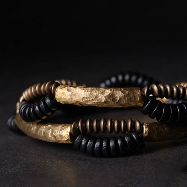 Buddha Stones Vintage Ebony Wood Copper Luck Wealth Handmade Bracelet