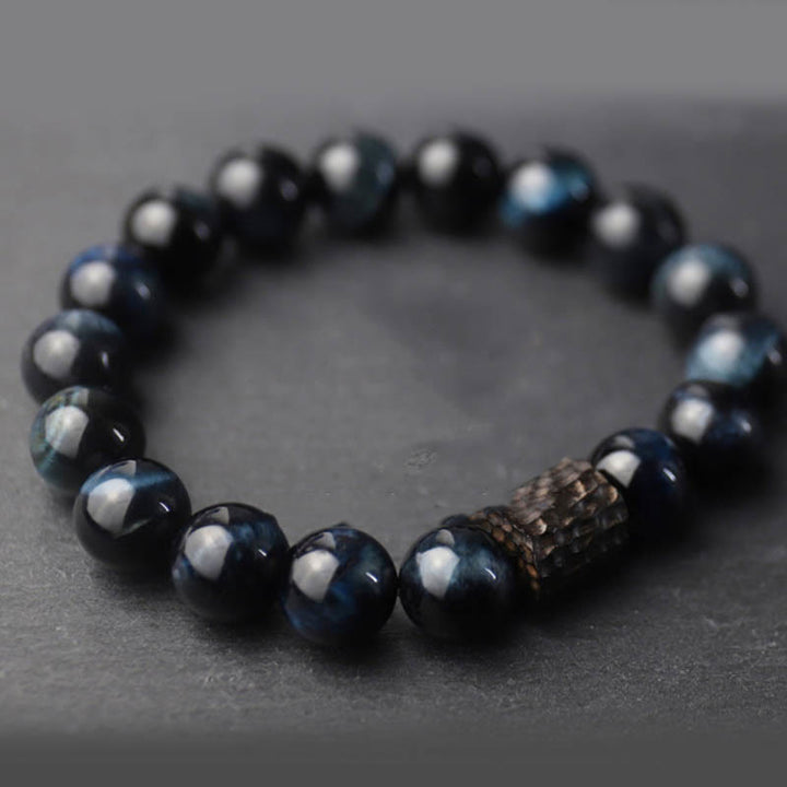 Buddha Stones Tiger Eye Ebony Wood Beads Calm Bracelet