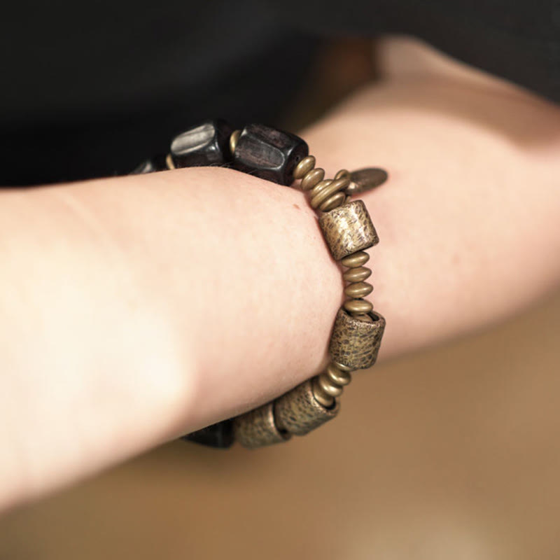 Buddha Stones Vintage Peace Ebony Wood Copper Beads Bracelet