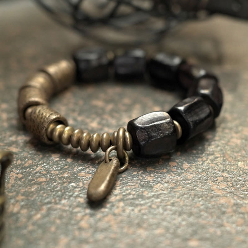 Buddha Stones Vintage Peace Ebony Wood Copper Beads Bracelet