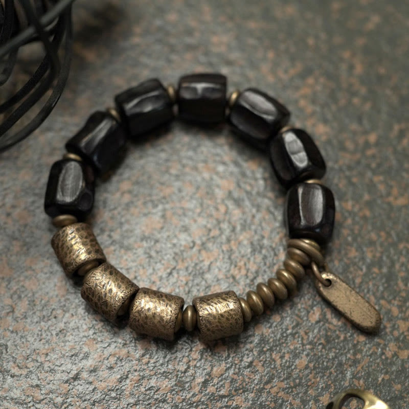 Buddha Stones Vintage Peace Ebony Wood Copper Beads Bracelet