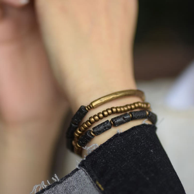 Buddha Stones Vintage Lava Rock Copper Beads Multi-layered Wrap Bracelet - image 5