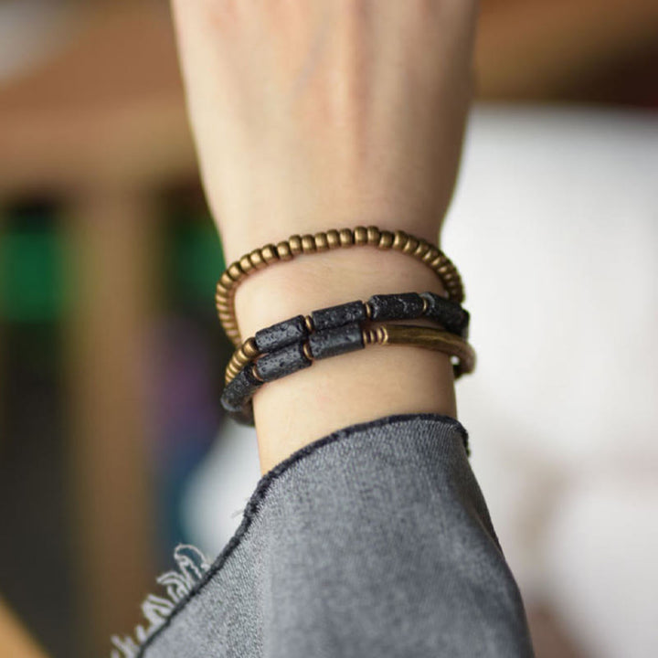 Buddha Stones Vintage Lava Rock Copper Beads Multi-layered Wrap Bracelet - image 10