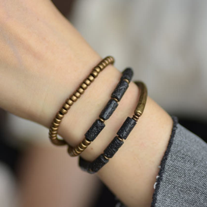 Buddha Stones Vintage Lava Rock Copper Beads Multi-layered Wrap Bracelet - image 8