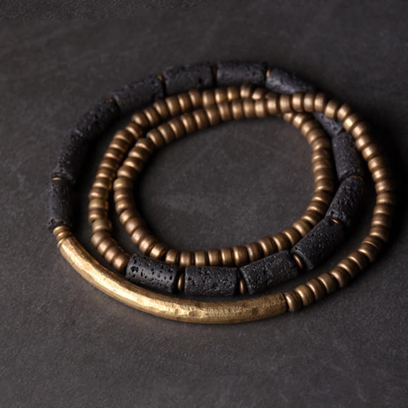 Buddha Stones Vintage Lava Rock Copper Beads Multi-layered Wrap Bracelet - 17-17.6cm - image 1