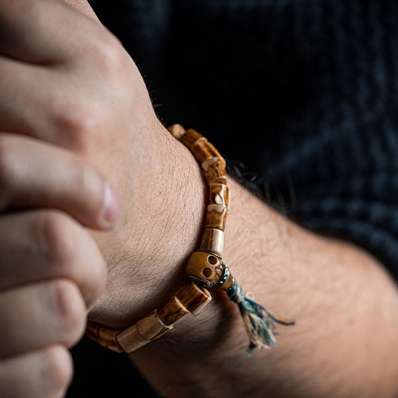 Buddha Stones Tibetan Deer Bone Yak Bone Skull Carved Wisdom Bracelet