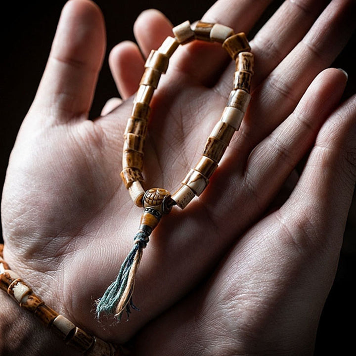 Buddha Stones Tibetan Deer Bone Yak Bone Skull Carved Wisdom Bracelet