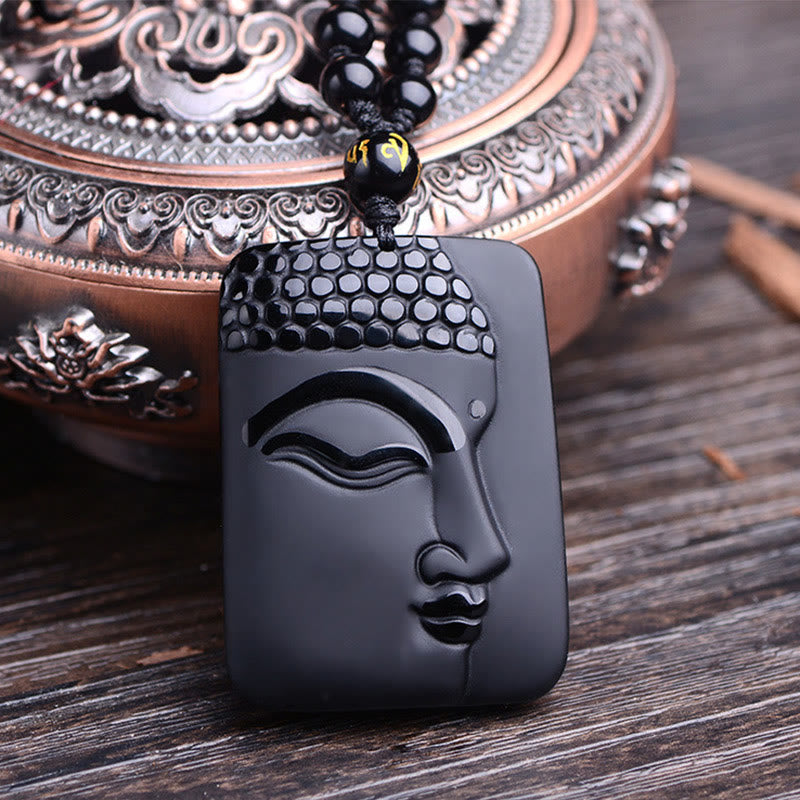 Buddha Stones Natural Black Obsidian Buddha Prayer Purification Luck Pendant Necklace - image 3