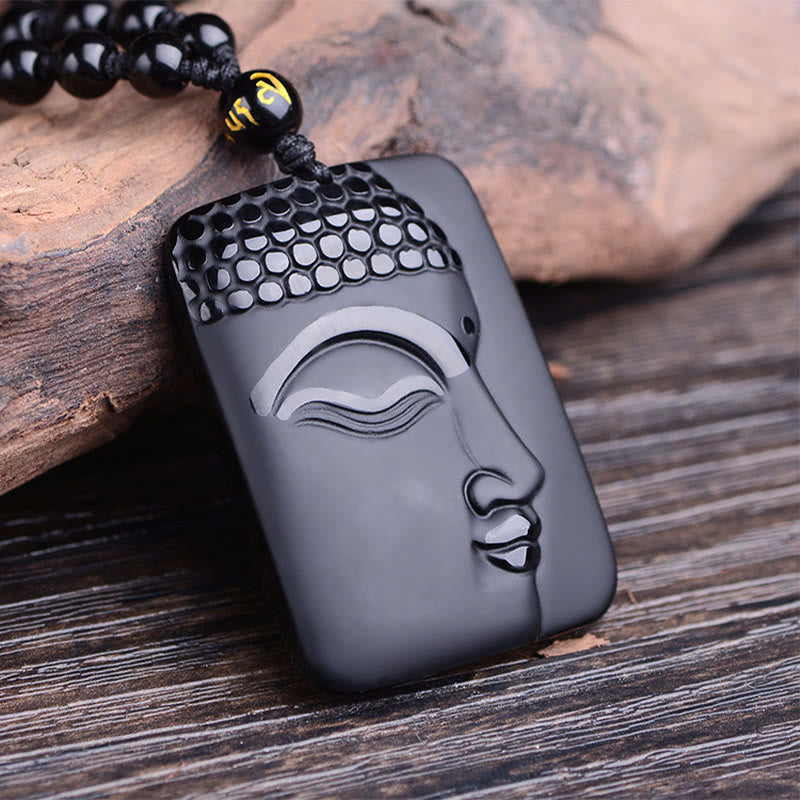 Buddha Stones Natural Black Obsidian Buddha Prayer Purification Luck Pendant Necklace - Black Obsidian - image 1