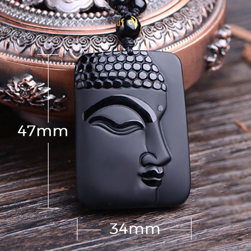 Buddha Stones Natural Black Obsidian Buddha Prayer Purification Luck Pendant Necklace - image 9