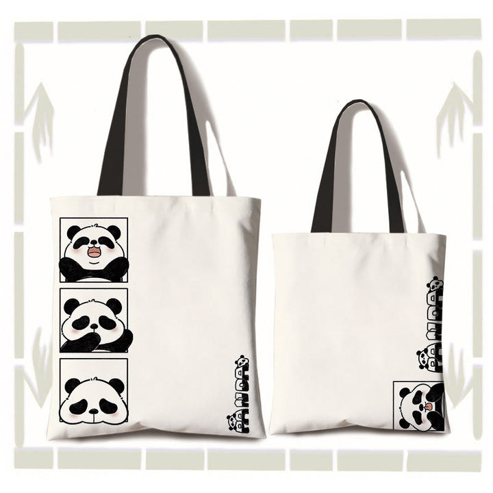 Buddha Stones Large Capacity Handmade Canvas Cute Panda Commuter Shoulder Bag Shopping Bag