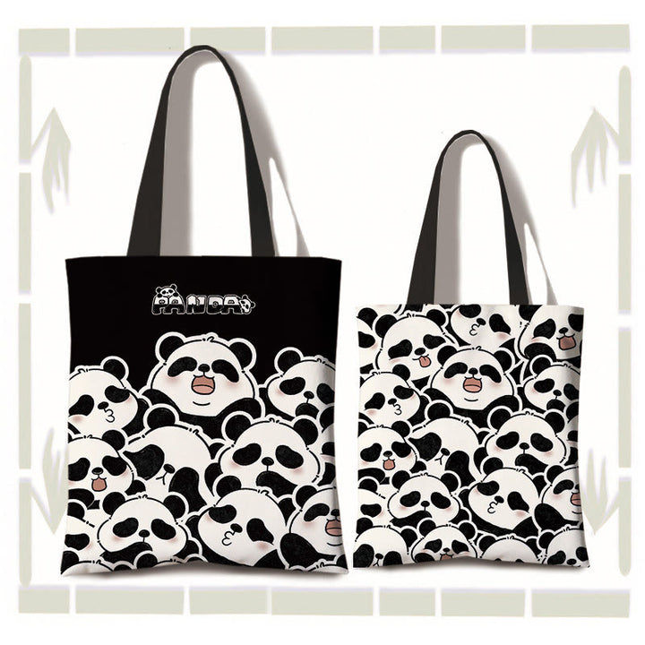 Buddha Stones Handmade Large Capacity Canvas Cute Panda Commuter Shopping Shoulder Bag