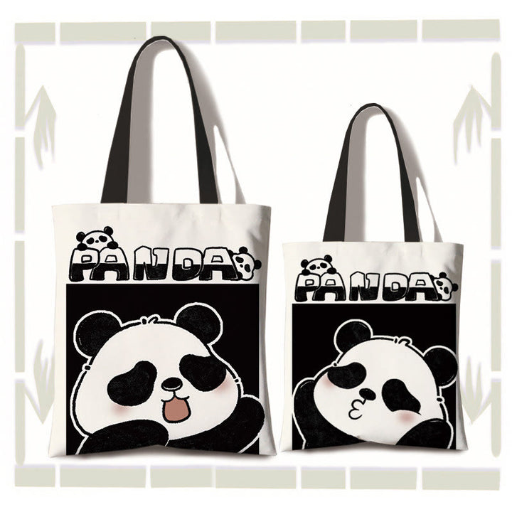 Buddha Stones Handmade Large Capacity Canvas Cute Panda Commuter Shopping Shoulder Bag