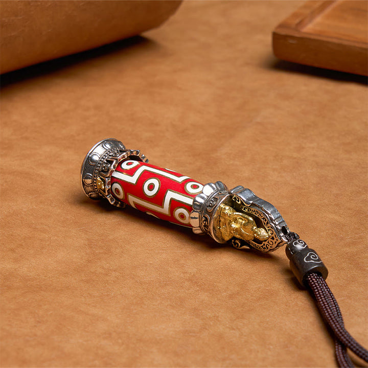 Buddha Stones Tibetan Medicine Buddha Nine-Eye Dzi Bead Protection Necklace Pendant - image 6