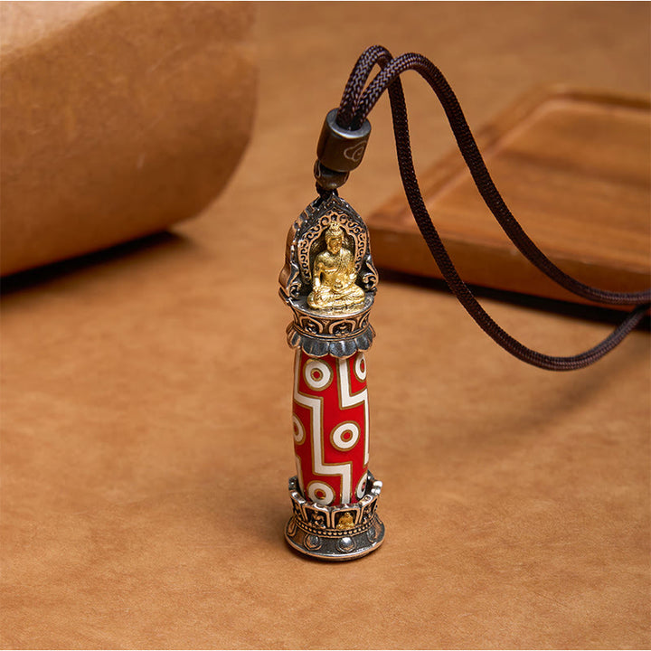 Buddha Stones Tibetan Medicine Buddha Nine-Eye Dzi Bead Protection Necklace Pendant