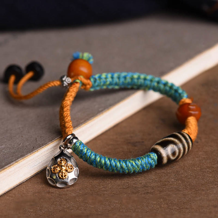 Buddha Stones Handmade Tibetan Dzi Bead Wealth Braided Bracelet