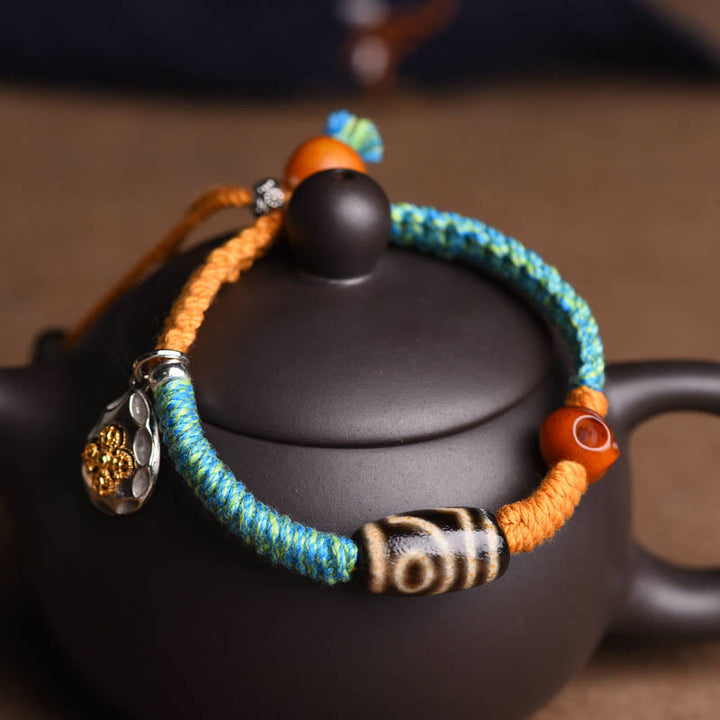 Buddha Stones Handmade Tibetan Dzi Bead Wealth Braided Bracelet