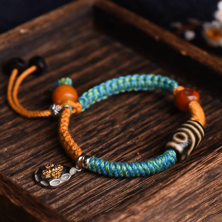 Buddha Stones Handmade Tibetan Dzi Bead Wealth Braided Bracelet