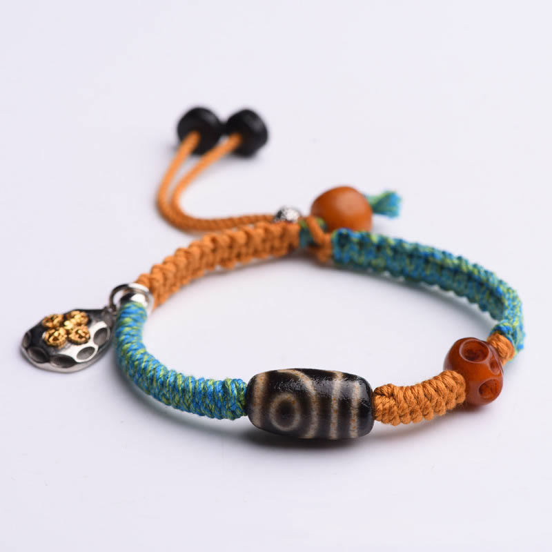 Buddha Stones Handmade Tibetan Dzi Bead Wealth Braided Bracelet