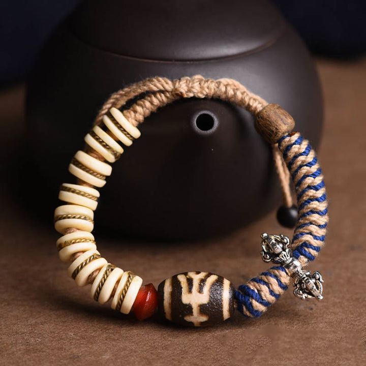 Buddha Stones Tibetan Yak Bone Dzi Bead Balance Strength Rope Bracelet