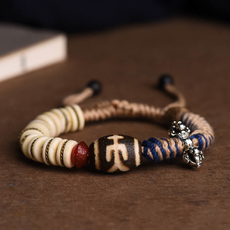 Buddha Stones Tibetan Yak Bone Dzi Bead Balance Strength Rope Bracelet