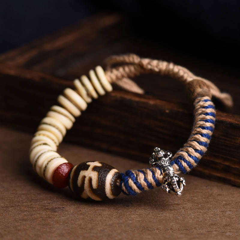 Buddha Stones Tibetan Yak Bone Dzi Bead Balance Strength Rope Bracelet