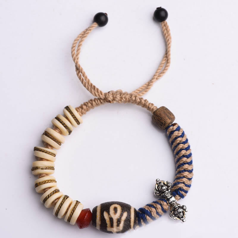 Buddha Stones Tibetan Yak Bone Dzi Bead Balance Strength Rope Bracelet