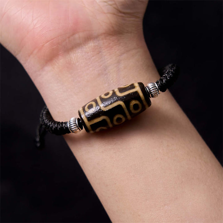 Buddha Stones Tibetan Nine-Eye Dzi Bead Three-eyed Dzi Bead Wealth Protection Rope Bracelet