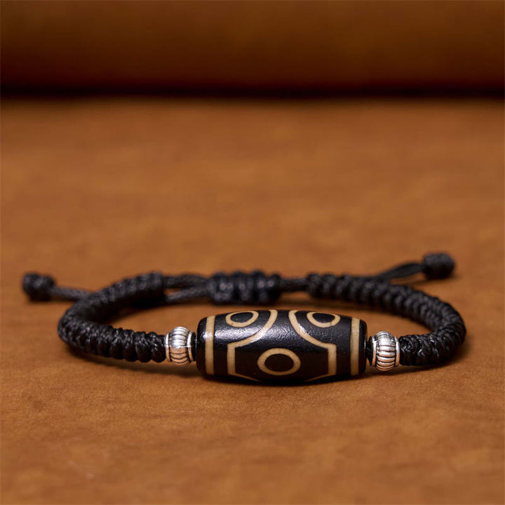 Buddha Stones Tibetan Nine-Eye Dzi Bead Three-eyed Dzi Bead Wealth Protection Rope Bracelet