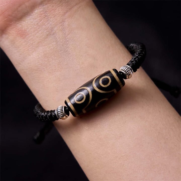 Buddha Stones Tibetan Nine-Eye Dzi Bead Three-eyed Dzi Bead Wealth Protection Rope Bracelet