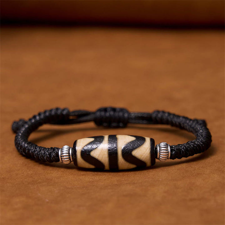 Buddha Stones Tibetan Nine-Eye Dzi Bead Three-eyed Dzi Bead Wealth Protection Rope Bracelet