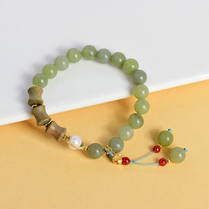 Buddha Stones Jade Sandalwood Bamboo Pearl Prosperity Bracelet