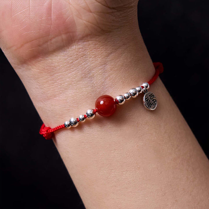 Buddha Stones Handmade 925 Sterling Silver Fu Character Red Agate Fortune Braided Ultra-Thin Rope Bracelet - image 4