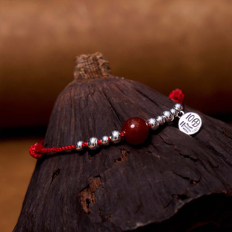 Buddha Stones Handmade 925 Sterling Silver Fu Character Red Agate Fortune Braided Ultra-Thin Rope Bracelet - image 5
