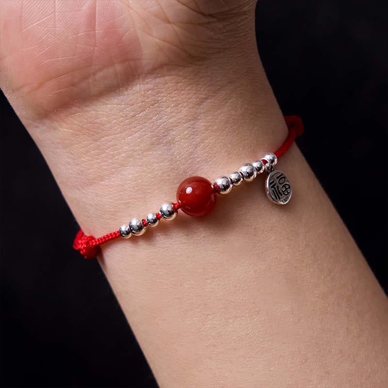 Buddha Stones Handmade 925 Sterling Silver Fu Character Red Agate Fortune Braided Ultra-Thin Rope Bracelet - image 4