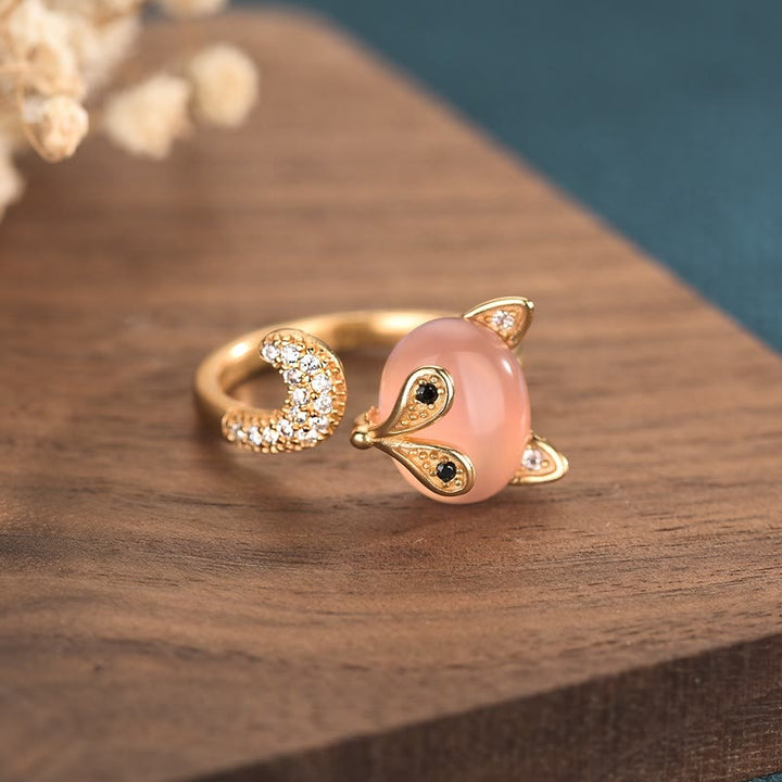 Buddha Stones Cat's Eye Copper Fox Love Ring