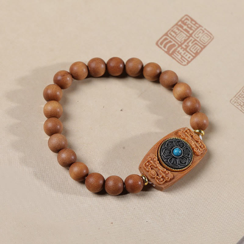 Buddha Stones Small Leaf Red Sandalwood Green Sandalwood Six True Words Peace Bracelet